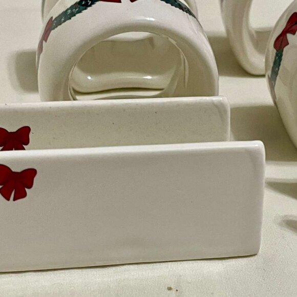 Vintage 1980s Hostess “Christmas Bows & Boughs” Ceramic Napkin Ring & Place Card - Picture 7 of 9
